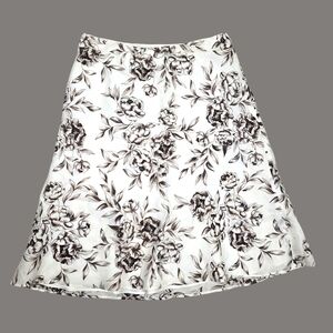 Ann Taylor Ivory/brown floral Casual a-line Skirt Women's Petite Size 2P